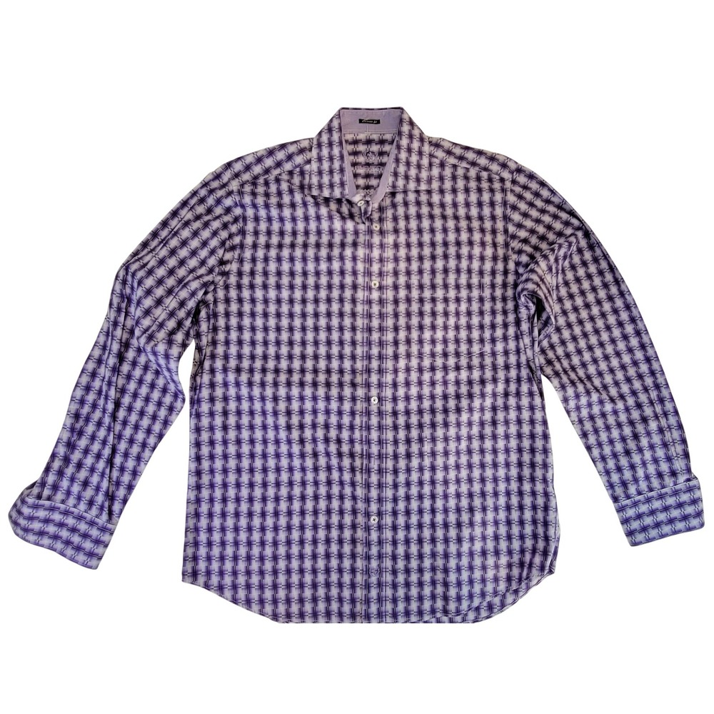 Bugatchi Mens Classic Fit Dress Shirt‎ Purple Long Sleeve Cotton